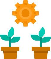 Two plants with a sun and gears vector