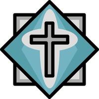 A cross in a blue and gray square vector