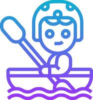 A boy in a canoe with a helmet on vector