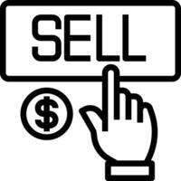 A hand pointing to a sell button and dollar sign vector