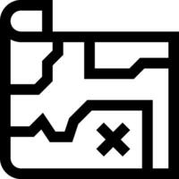 A black and white icon of a map with a cross vector