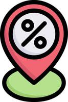 A red pin with a percentage sign on it vector