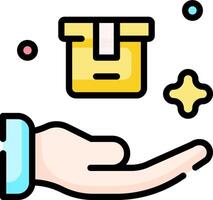 Hand holding a box with a hand reaching out to it vector