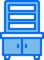 A blue cabinet with drawers on top vector