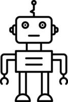 A robot is shown in black and white vector