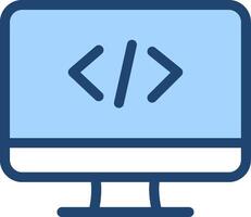 A computer monitor with a code symbol on it vector