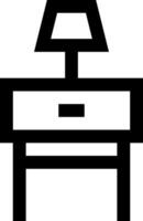 A black and white image of a desk with a lamp on top vector