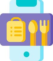 A smartphone with a fork, spoon and a bag vector