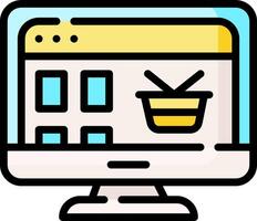 A computer monitor with a shopping basket icon vector