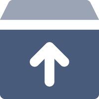 A blue box with an arrow pointing up vector