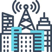 A city with a radio tower and a cell phone vector