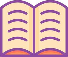 An open book icon with a purple background vector