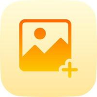 A yellow and orange icon with a photo and a plus sign vector