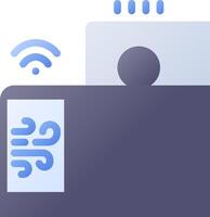 A person is sitting on a couch with a wifi symbol vector