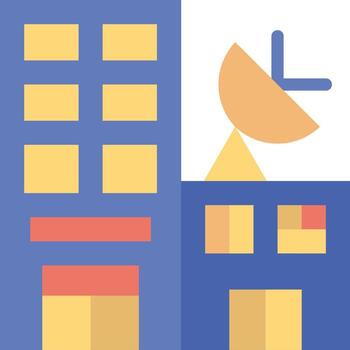 A building with a clock and a building vector