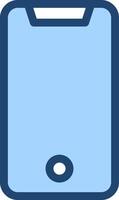 A blue and white icon of a phone vector