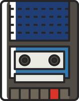 A cassette player icon with a blue and white background vector