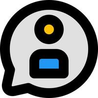 A person in a chat bubble with a blue and yellow icon vector
