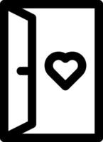 A black and white heart icon with an open door vector