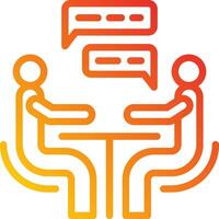 Two people sitting at a table with speech bubbles above them vector