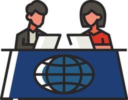 Two people sitting at a table with laptops vector