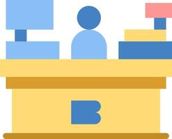 A person is sitting at a desk with a computer vector