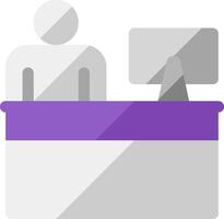 A person at a desk with a computer and monitor vector