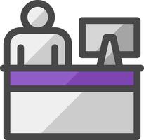A person at a desk with a computer and monitor vector