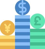 Three stacks of money with a dollar sign and a pound sign vector