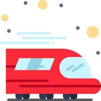 A red train is traveling on the tracks vector