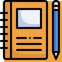 A notebook and pen icon on an orange background vector
