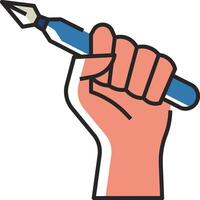 Hand holding a pen and writing utensil illustration vector