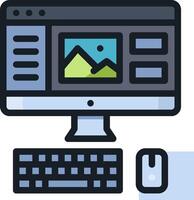 A computer monitor, keyboard and mouse are shown vector