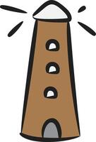 A cartoon lighthouse with a light shining on it vector