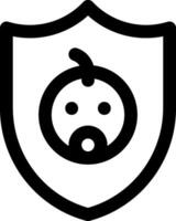 A black and white shield with a baby face on it vector