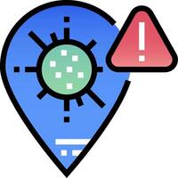 A map pin with a red warning sign vector