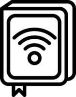 A black and white icon of a book with wifi vector