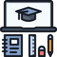 An icon of a laptop, pencil, and a graduation cap vector