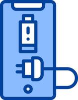 A blue phone with a charger plugged into it vector