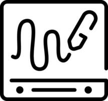 A black and white icon of a pen and a computer vector