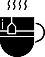 A black and white cup with a tea bag in it vector