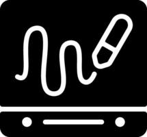 A black and white icon of a pen and a computer vector