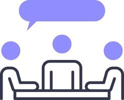 A meeting with two people sitting at a table with a speech bubble vector