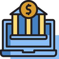 A laptop with a bank building and a dollar coin vector