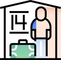 A man is standing in front of a house with a suitcase vector