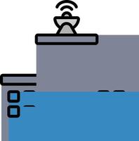A blue and white icon of a computer with a wifi signal vector
