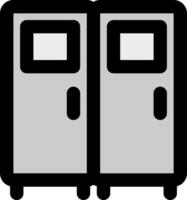 Two black and white cabinets with doors open vector