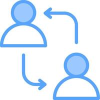Two people are connected by a blue arrow vector