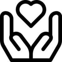 A black and white icon of a hand holding a heart vector