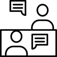 A black and white image of two people sitting at a table with speech bubbles vector